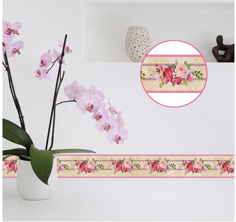 Cuộn 10 Mét Len Dán Viền Tường - Khổ 10cm Dán Chân Tường HOA HỒNG SỌC NHỎ  AVV15