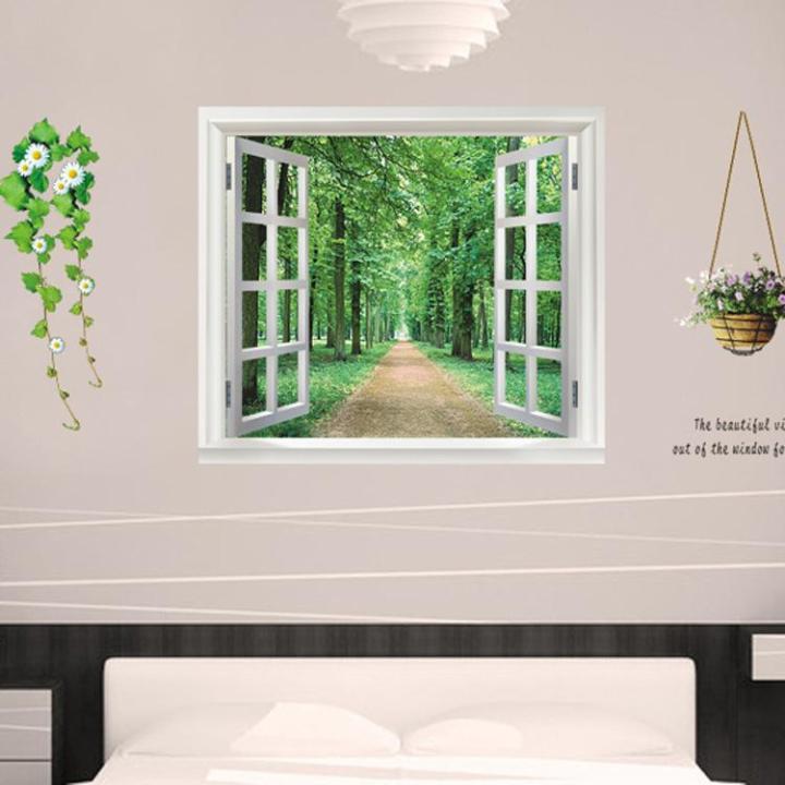 Decal dán tường cửa sổ rừng xanh Sticker Tranh Dán Tường AY823 - Decal dán tường cây xanh ,Decal dán tường hoa lá