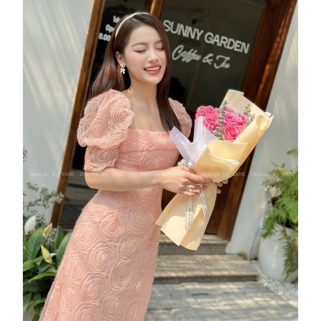 Váy ren hoa nổi tiểu thư, váy ren đi tiệc yv156 yame