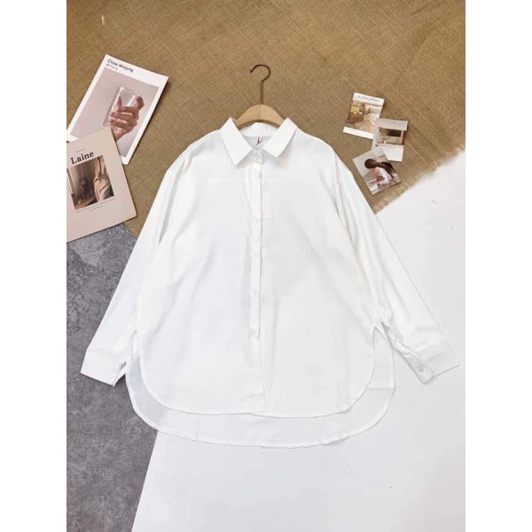 [EVACICI] Áo sơ mi nữ trắng dài tay chất lụa hàn oversize (ảnh ) áo sơ mi công sở