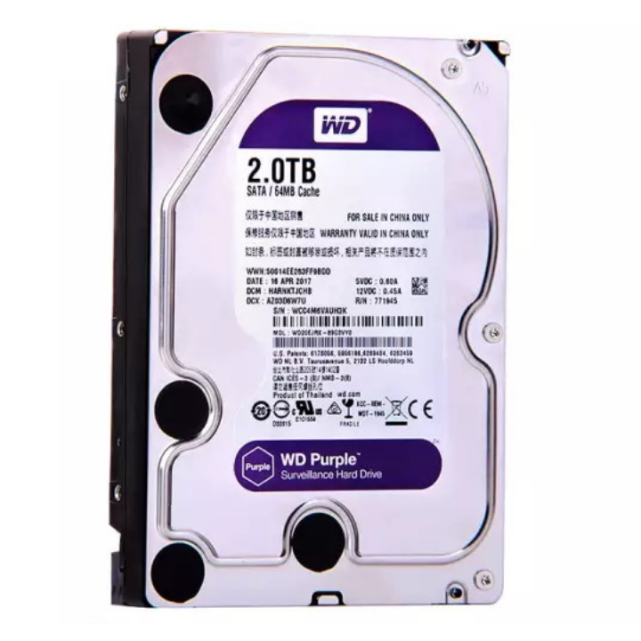 Ổ cứng gắn trong hdd western digital purple 2tb, sata 3, 64 cache - ổ cứng chuyên dụng cho camera - bảo hành 24 tháng 1 đổi 1