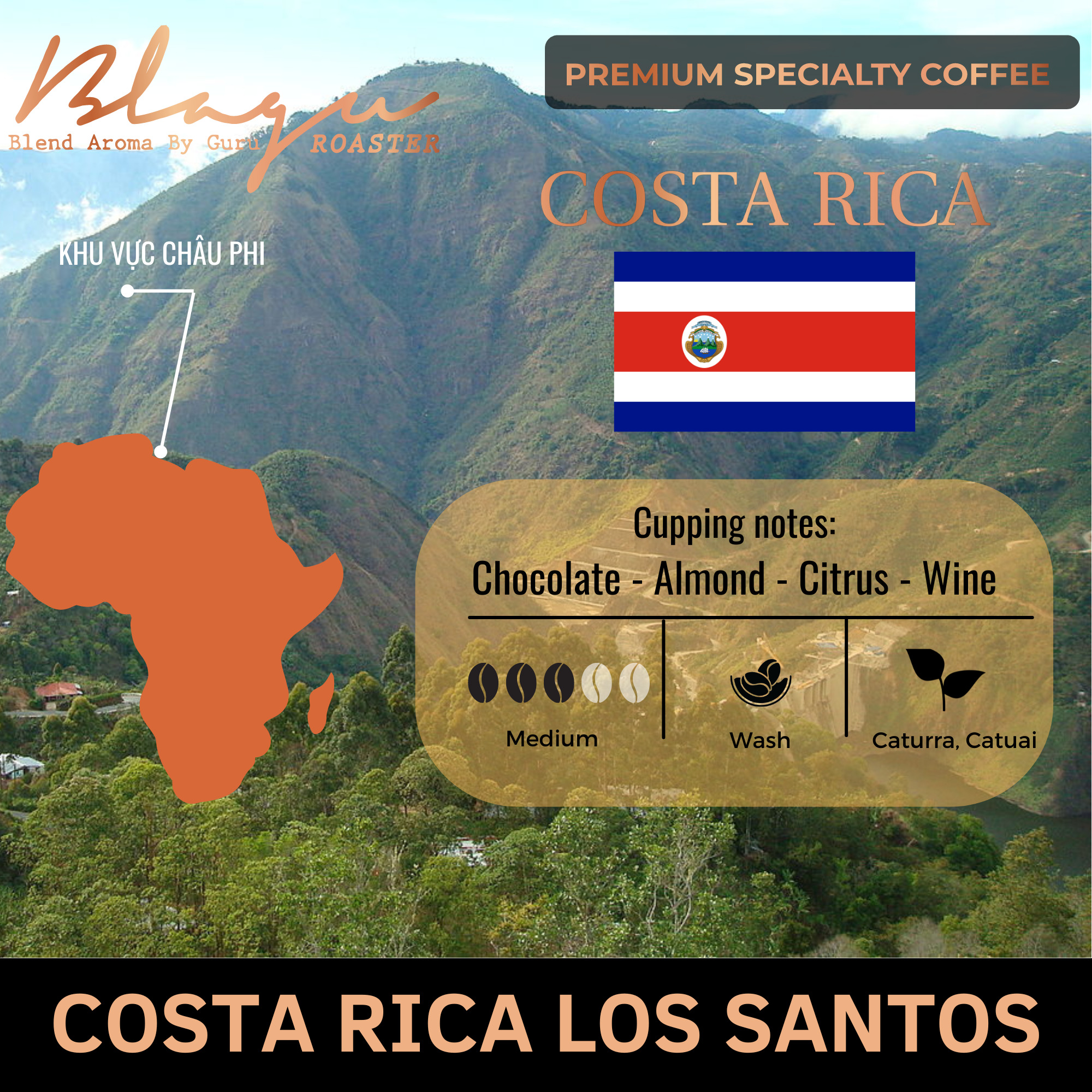 [Premium] Cà Phê Blagu Đã Rang Costa Rica Los Santos - Medium - 250g