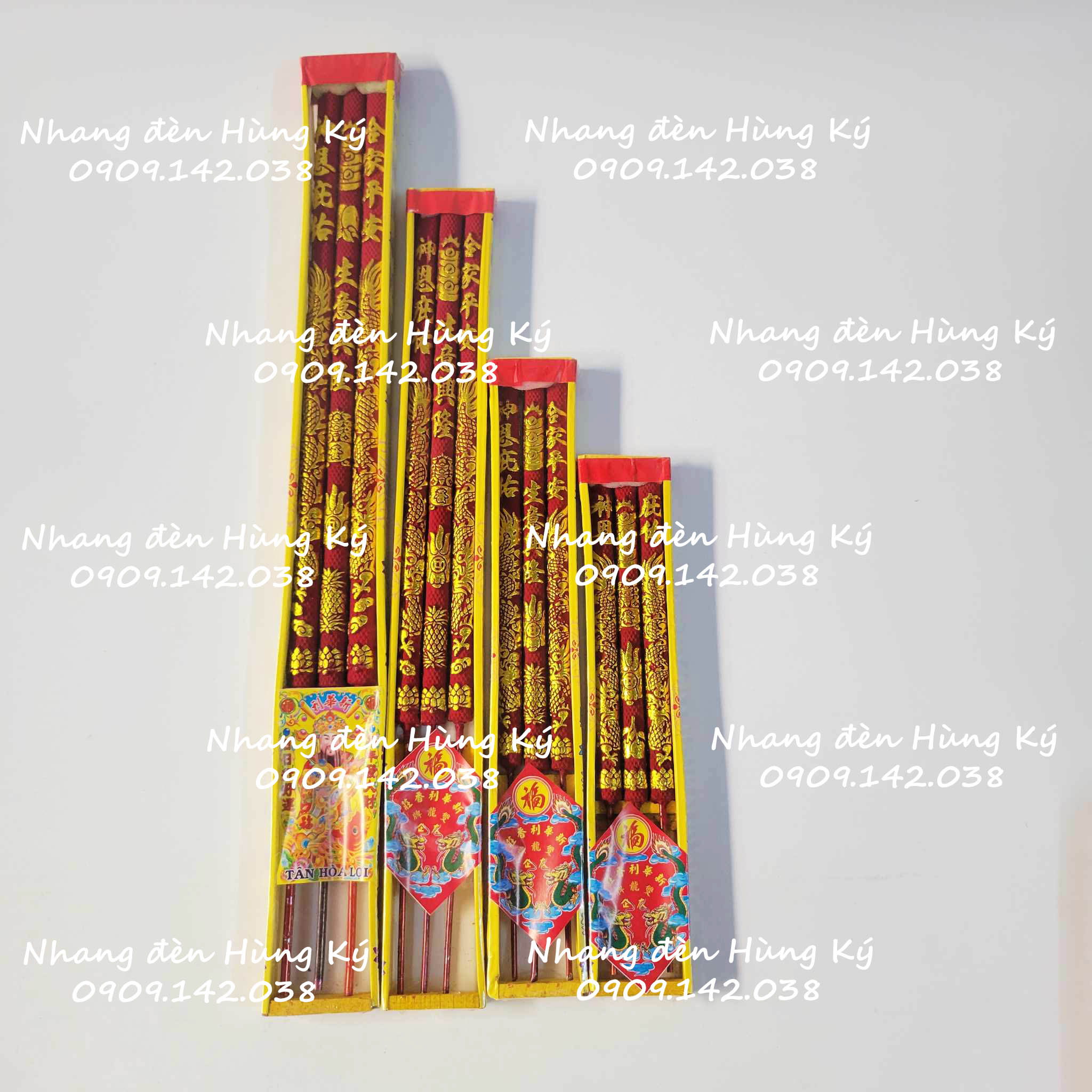 Nhang rồng 3 cây mini màu đỏ đứng tàn