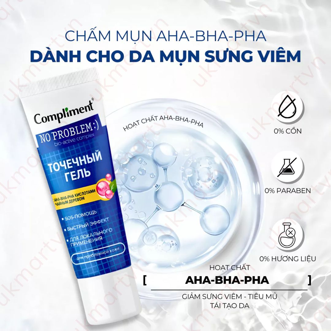 Gel bôi mụn cấp tốc Compliment No Problem 25ml SOS, AHA-BHA-PHA Tea Tree