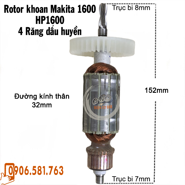 (Hàng DCA) Rotor khoan Makita HP1600, HP1620, HP1500 220V - Tặng chổi than