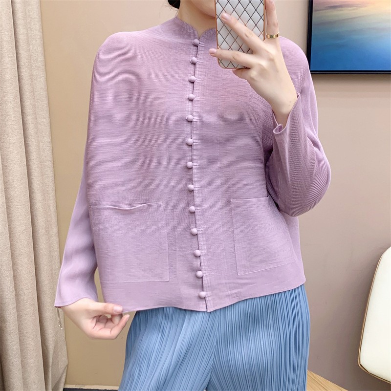 Áo xếp ly áo khoác xếp ly một hàng cúc mẫu mới xuân thu cho nữ áo xếp ly dễ phối thời trang phong cách giản dị thoải mái cho nữ