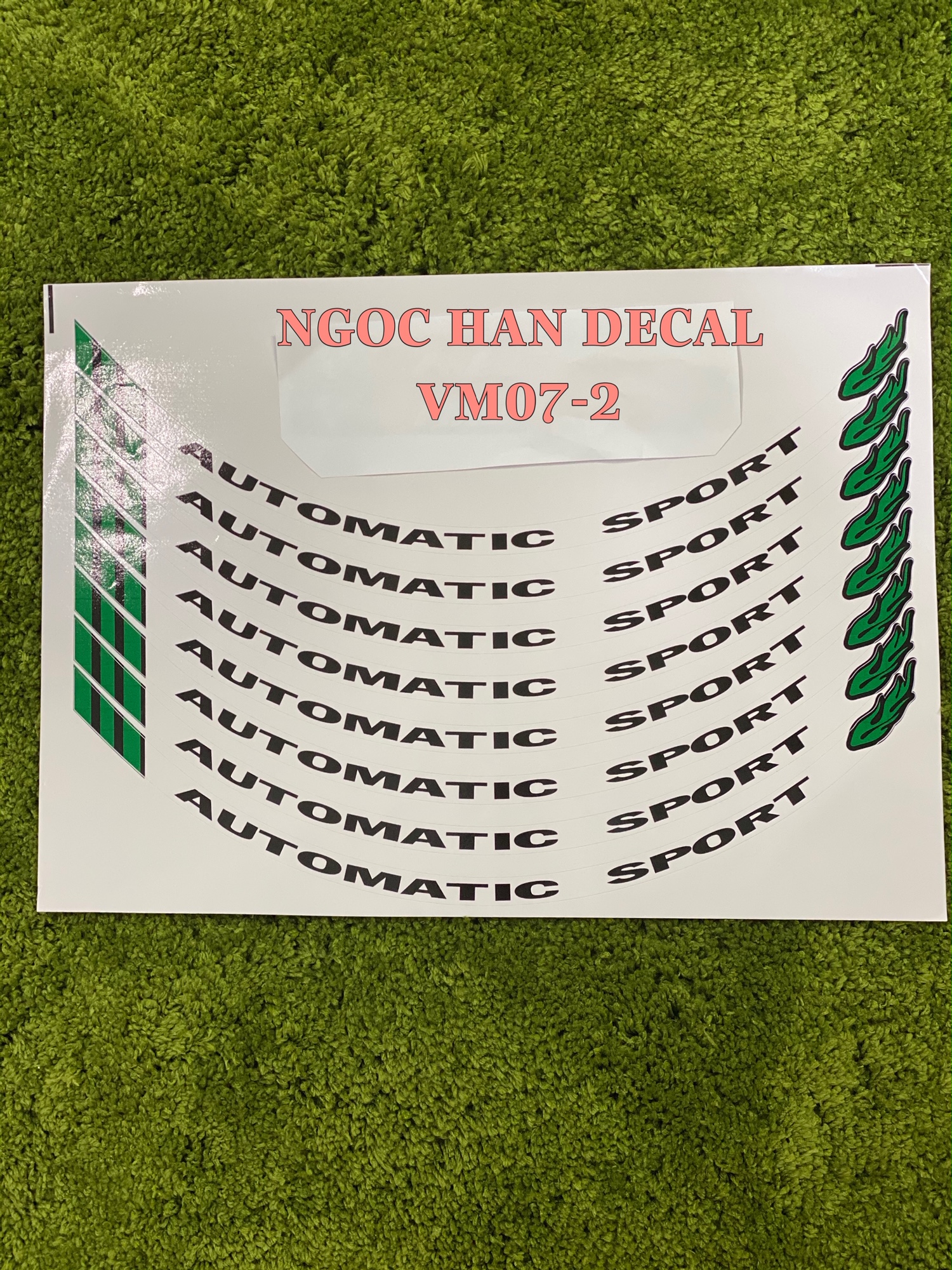 [HCM]Nguyên bộ tem chữ Automatic đen tia lửa xanh lá cây dán vành trước sau xe máy -- NGỌC HÂN DECAL