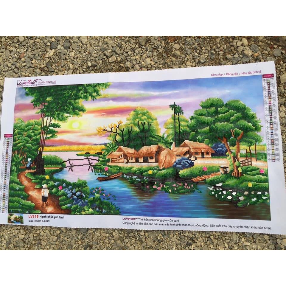 Tranh Đính Đá Phong Cảnh Làng Quê  kích thước 150x75cm