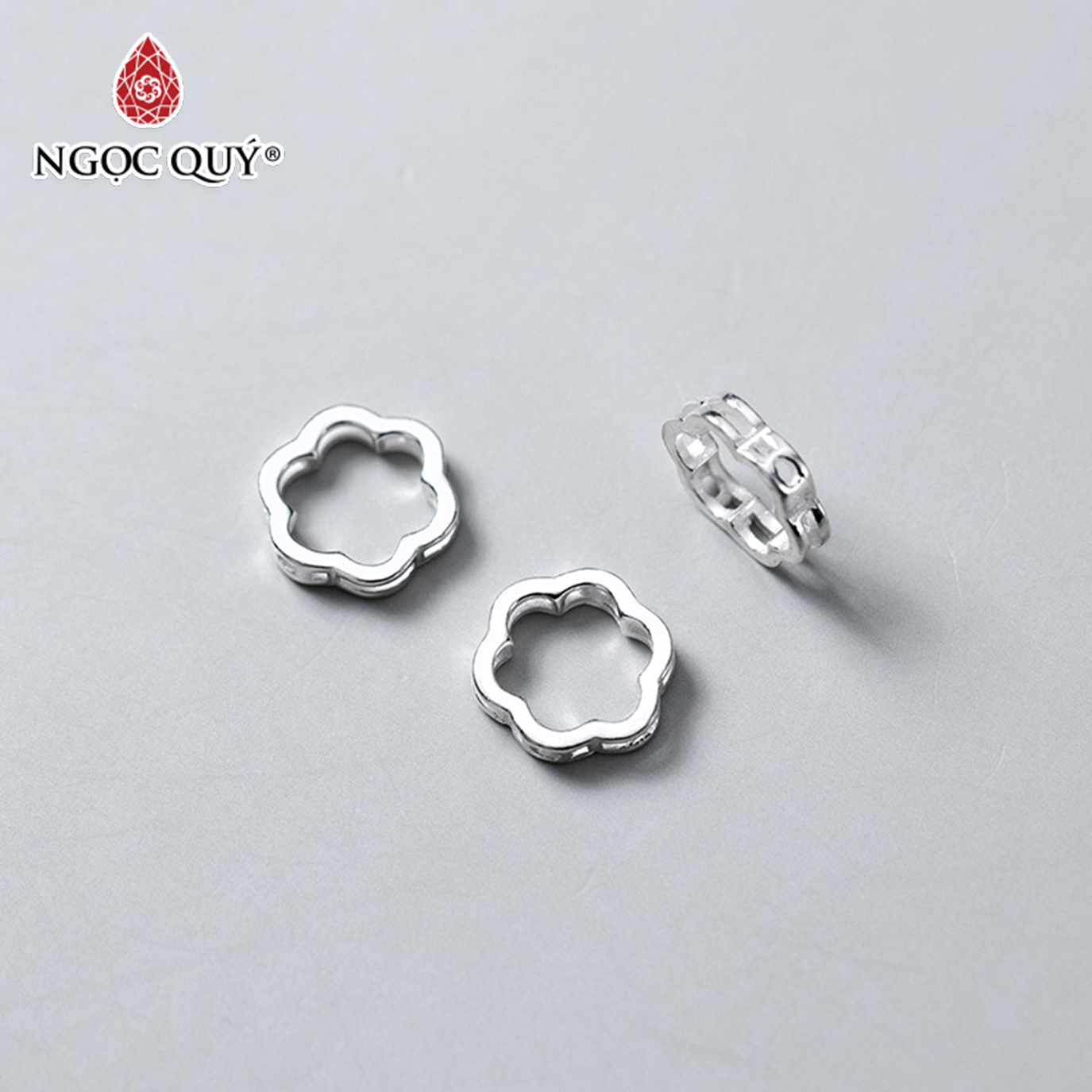 Charm bạc hình hoa 6 cánh lồng hạt xỏ ngang - Ngọc Qúy Gemstones