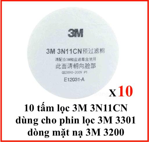 Bộ 10 tấm lọc bụi 3N11CN dùng cho mặt nạ 3200 sử dụng phin lọc 3301, tấm lọc màu trắng tiêu chuẩn P1 lọc bụi mịn, bụi nano siêu mịn, ngăn ẩm giúp tăng độ bền phin lọc.