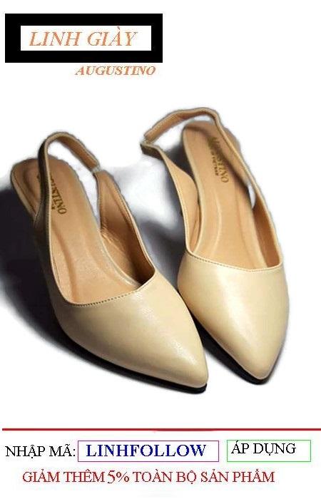 [SALE] Giày Augustino Cổ Tim Gót Nhọn Cao 5 Phân Hở Gót (Màu Kem Sữa)