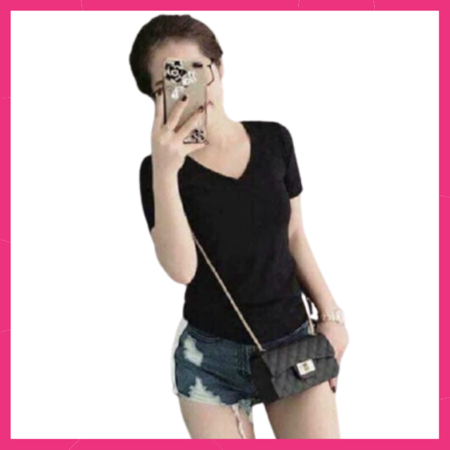 ÁO THUN TRƠN NỮ CỔ CHỮ V TAY NGẮN CỔ ĐIỂN - ÁO THUN CỔ TRÒN NỮ BASIC 100% COTTON THOÁNG MÁT, THẤM HÚT MỒ HÔI, MỀM MÁT  GIÁ RẺ 39K FREESIZE  S, M DƯỚI 53 KG