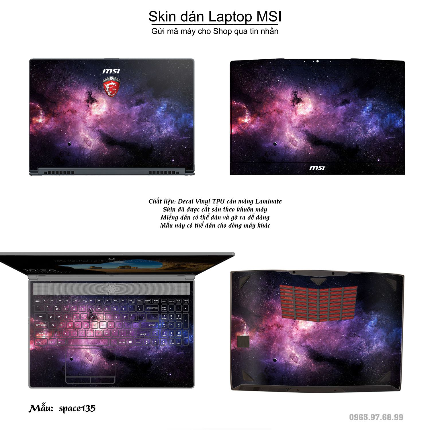 Decal Skin dán Laptop MSI mẫu không gian