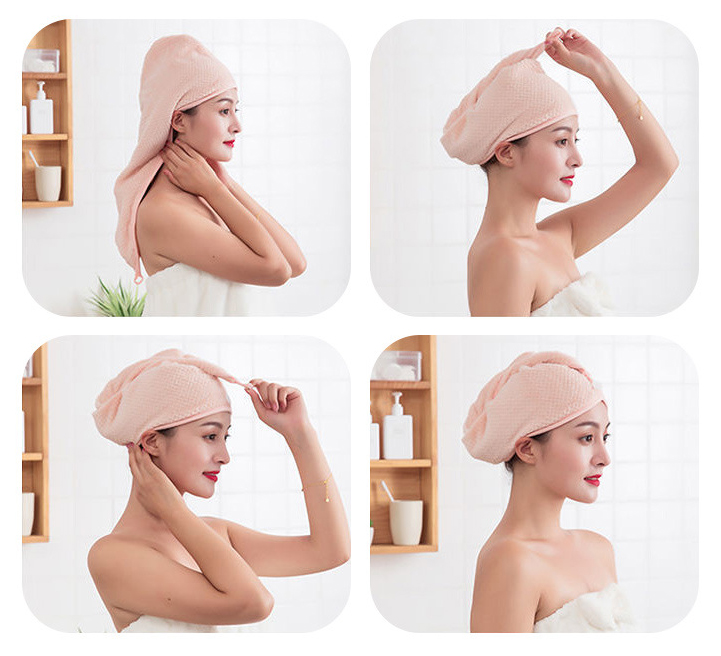 (MTD08) Khăn quấn tóc 2 lớp, mũ trùm đầu thấm nước làm khô tóc