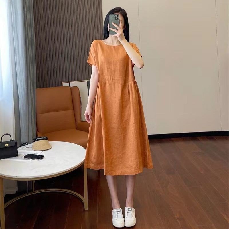Đầm suông nữ Đũi Việt, Váy suông dài ngắn tay, form rộng, chất đũi mềm mát