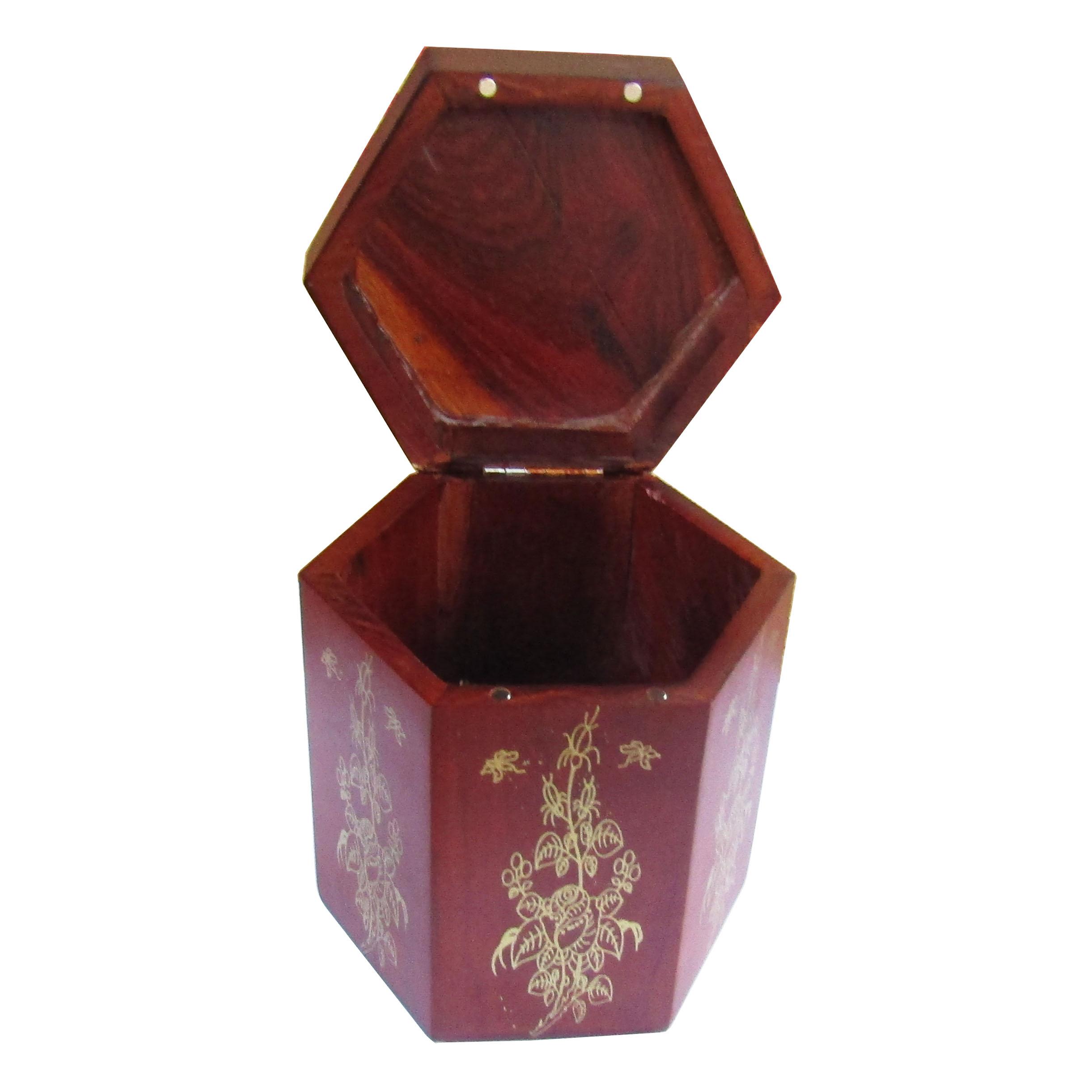 Hộp Trà Gỗ Hương In Hoa Cao Cấp
