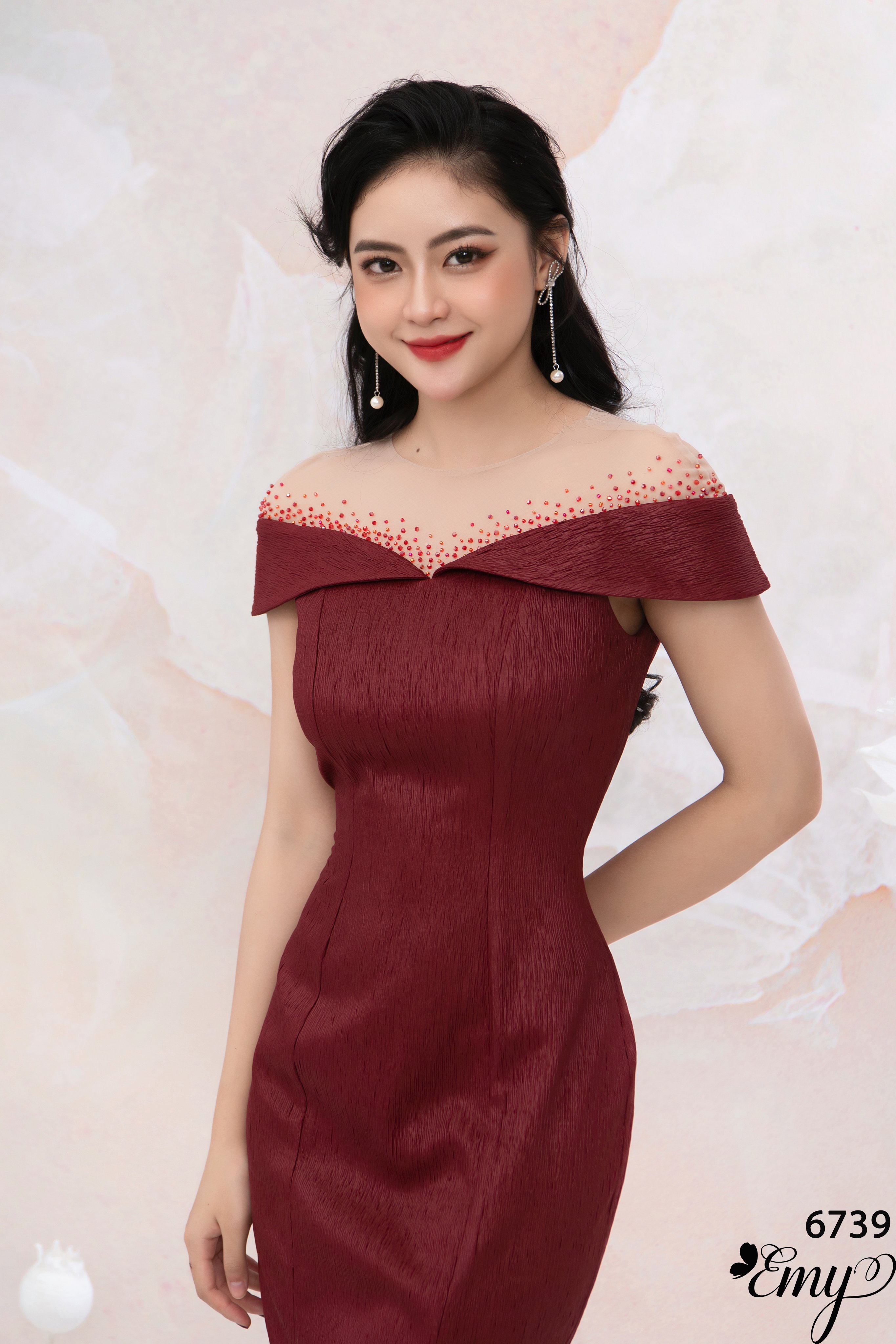 Đầm EMY EM6739 Body Đuôi Cá Phối Lưới