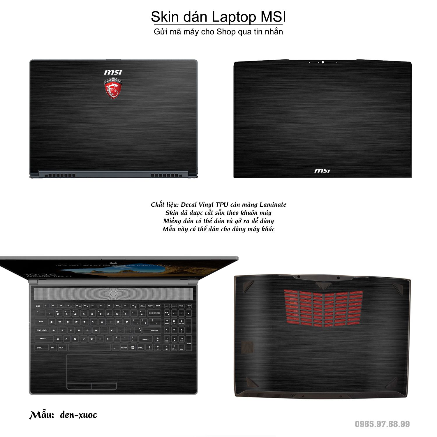 Decal Skin dán Laptop MSI mẫu Aluminum Chrome đen xước