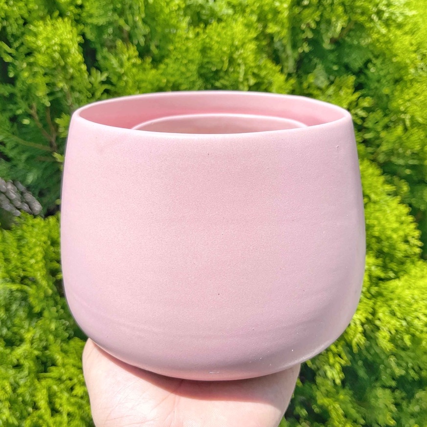 Chậu sứ bầu màu hồng - Vườn sen đá