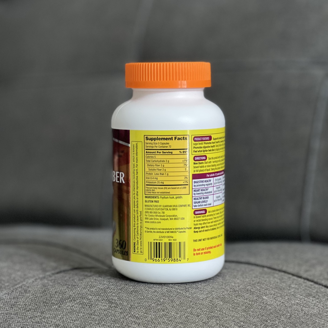 Kirkland Psyllium fiber capsules 360 viên
