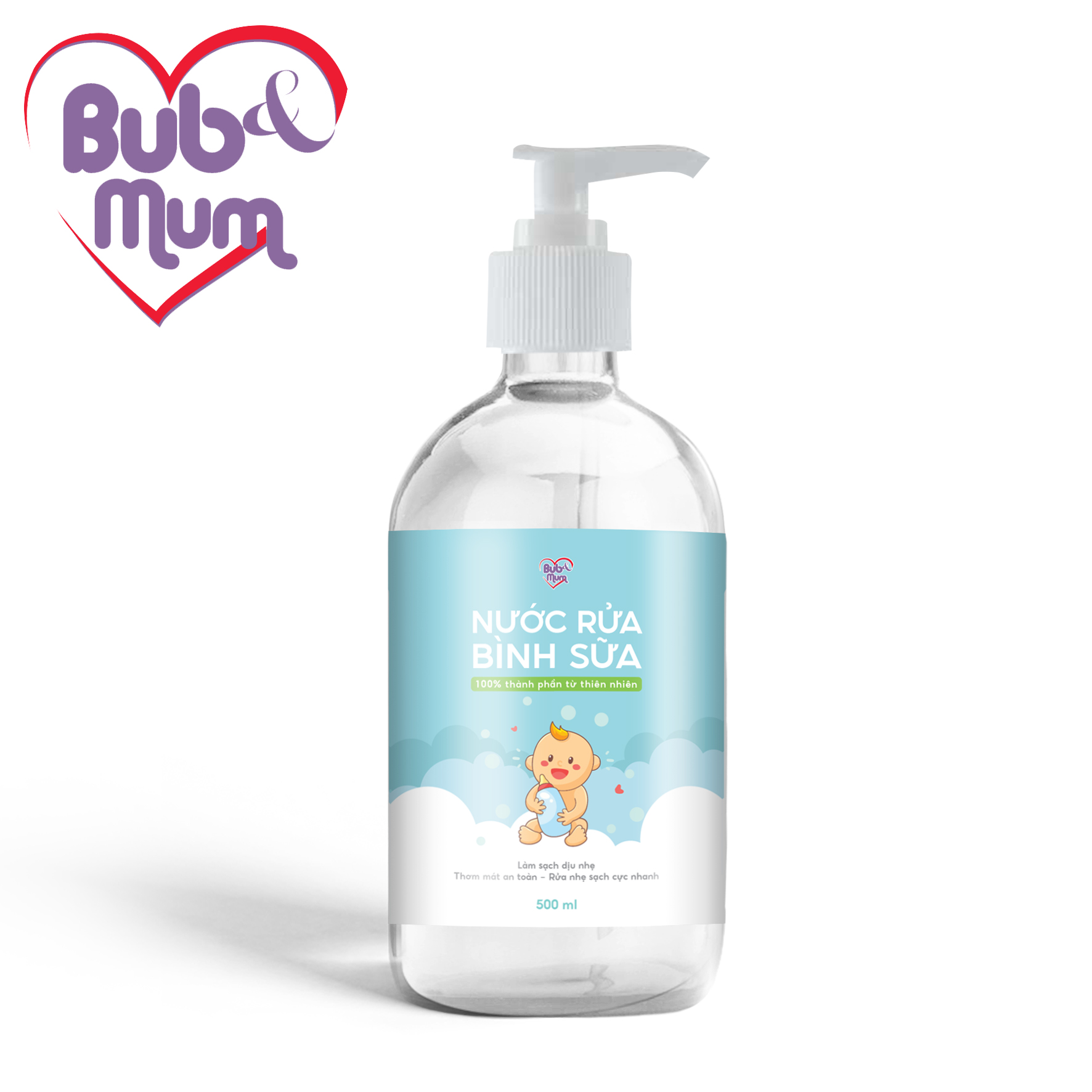 Nước rửa bình sữa 500ml BuB&MuM thành phần thiên nhiên sạch khuẩn