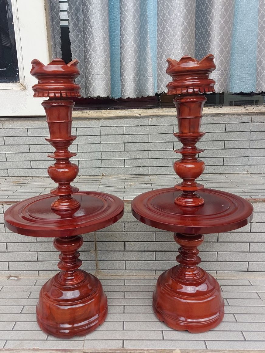 Cặp chân đèn thờ gỗ tràm bông vàng -chân đèn nến-chân đèn gỗ cao 40-50-60-70 cm b1