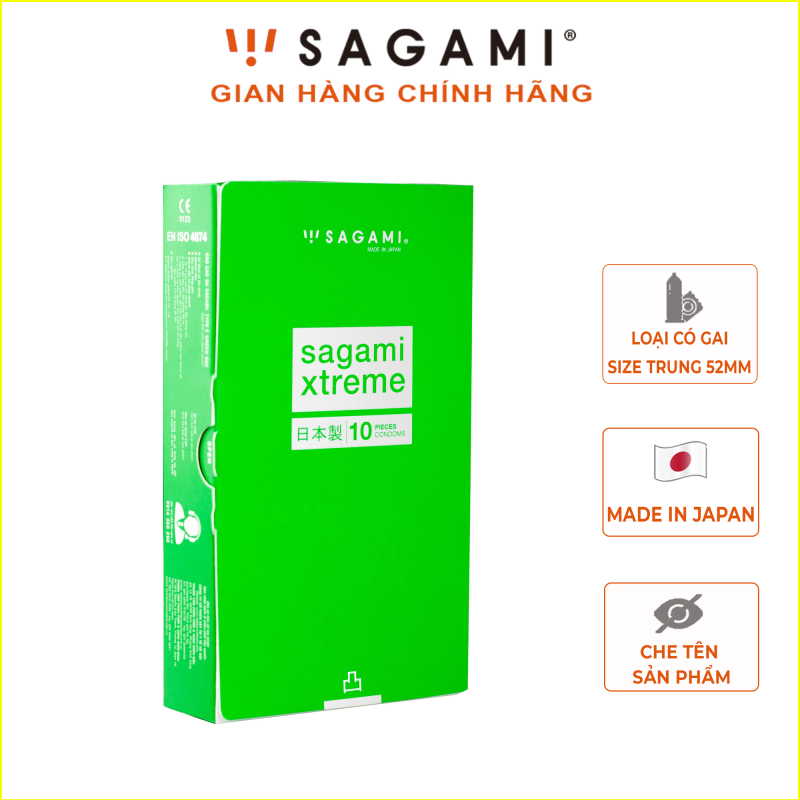 Bao cao su Sagami Xtreme Green (Hộp 10) - bao cao su nam có gân gai Sagami Nhật Bản nhập khẩu