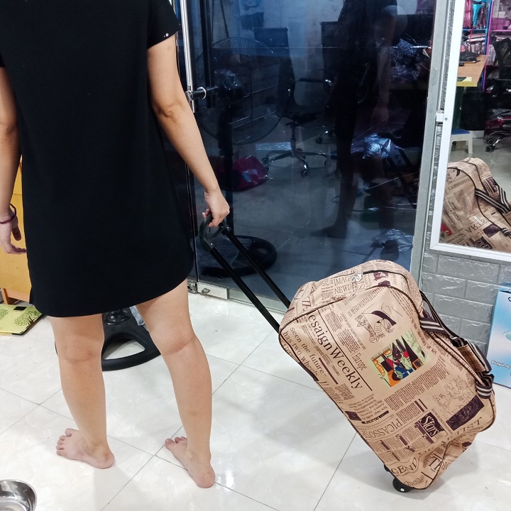 Vali kéo du lịch, túi kéo du lịch họa tiết, vali vải dù chống thấm nước, túi du lịch có bánh xe kéo tiện dụng