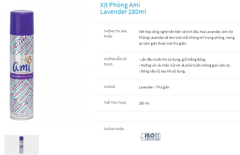 Nước hoa Xịt Phòng Ami 280ml (nhiều mùi hương)