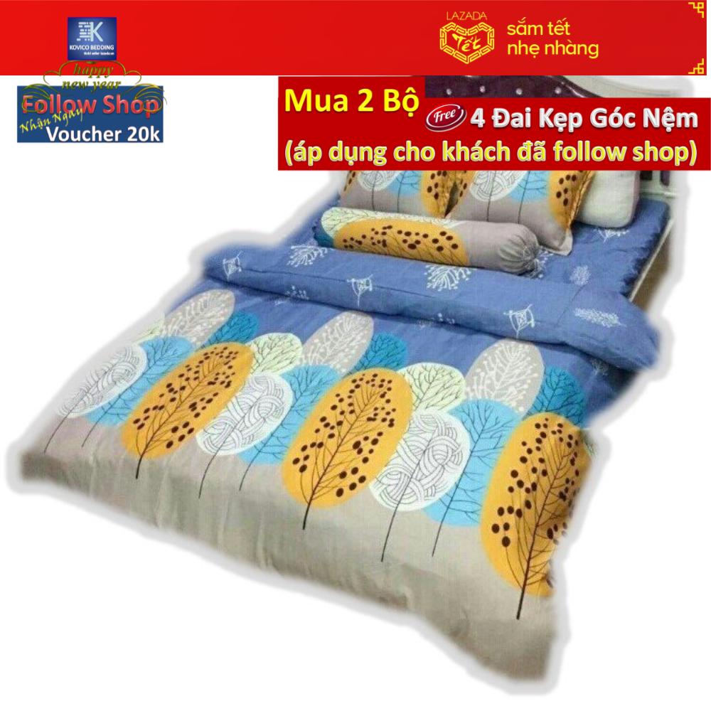 (FreeShip MAX) Bộ ga lá Sen Đá 1.6mx2.0m (Xanh)