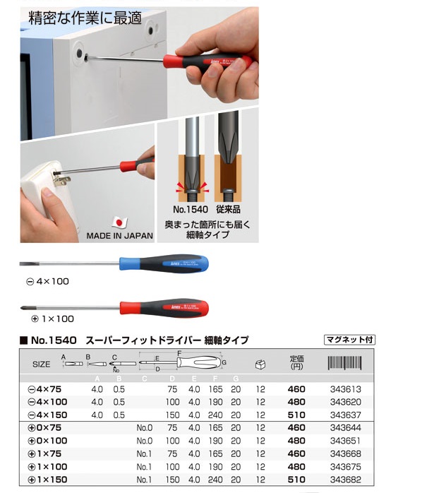 Tô vít thân 4mm No.1540 Anex Nhật Bản