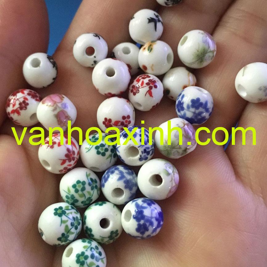4 hạt gốm tròn hoa văn đẹp, chọn size 8-10mm
