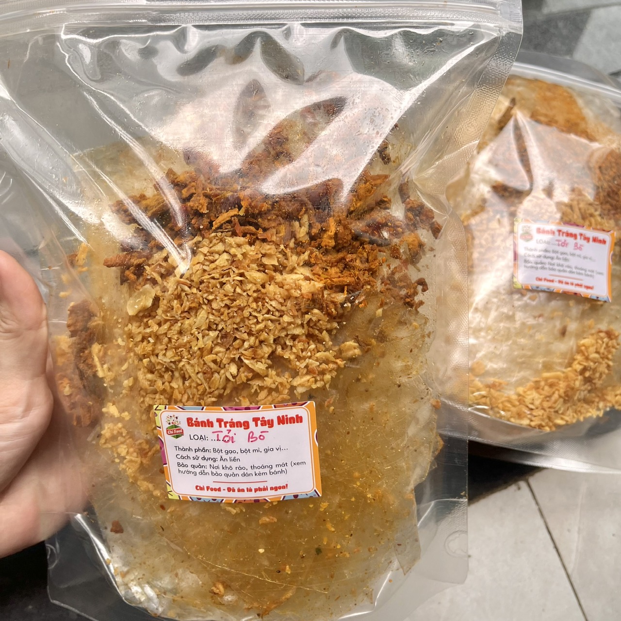 Combo 2 bịch bánh tráng trộn tỏi bò vụn ăn vặt