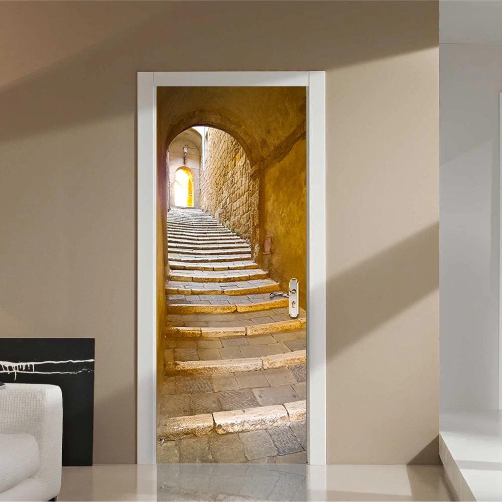 Tranh 3D dán cửa phòng cao cấp - Tranh dán cửa 3D Stone Step