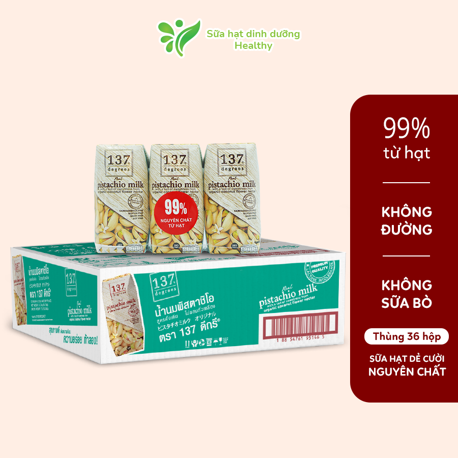 Thùng Sữa Hạt Dẻ Cười Nguyên Chất 137 Degrees Thái Lan (180ML x 36 Hộp)