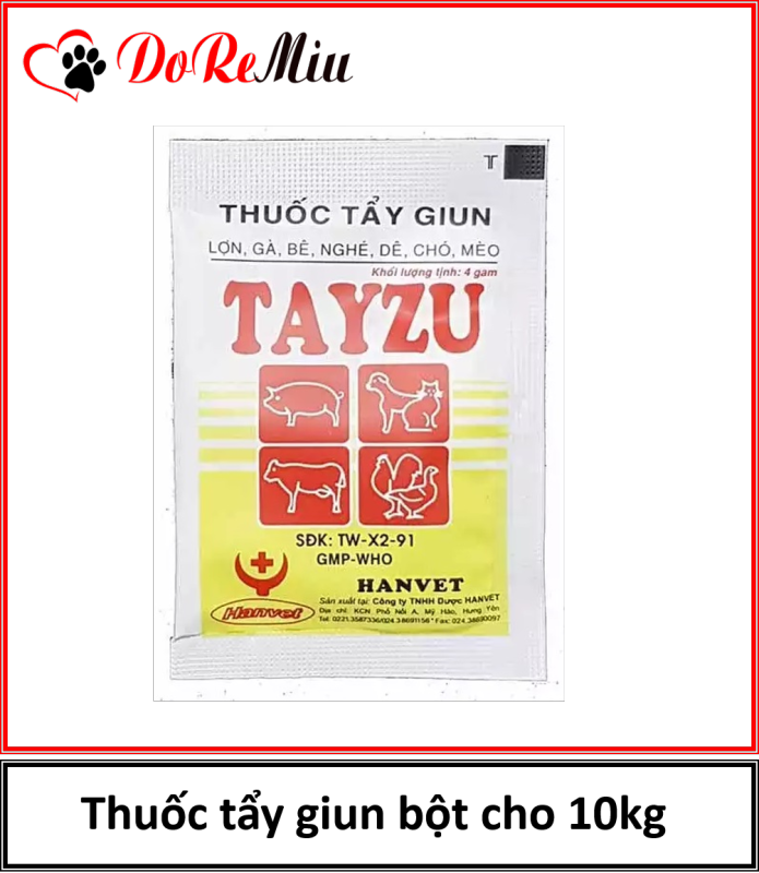 Thuoc tẩy giun sổ lãi chó mèo (dạng bột gói 4gr cho 10kg chó mèo)