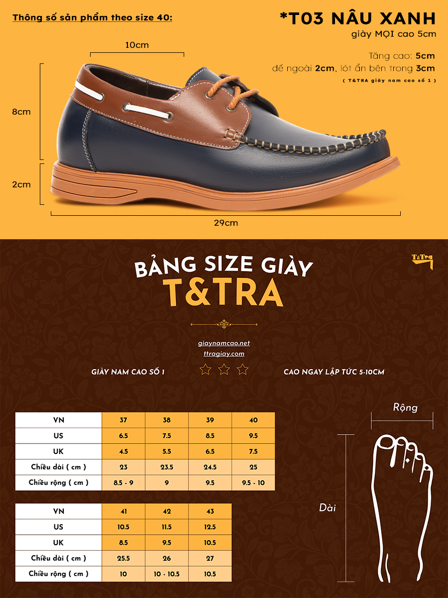 [ 5CM ] Giày Đế Cao Nam T&TRA T03XN