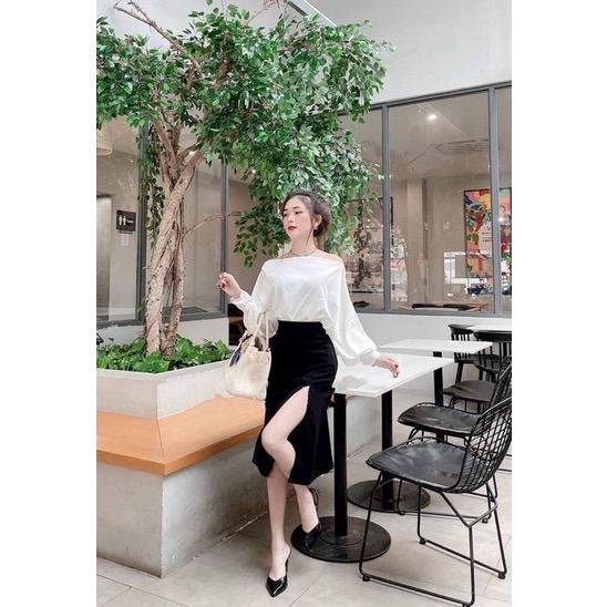 Set váy xẻ tà + áo lệch vai🔥