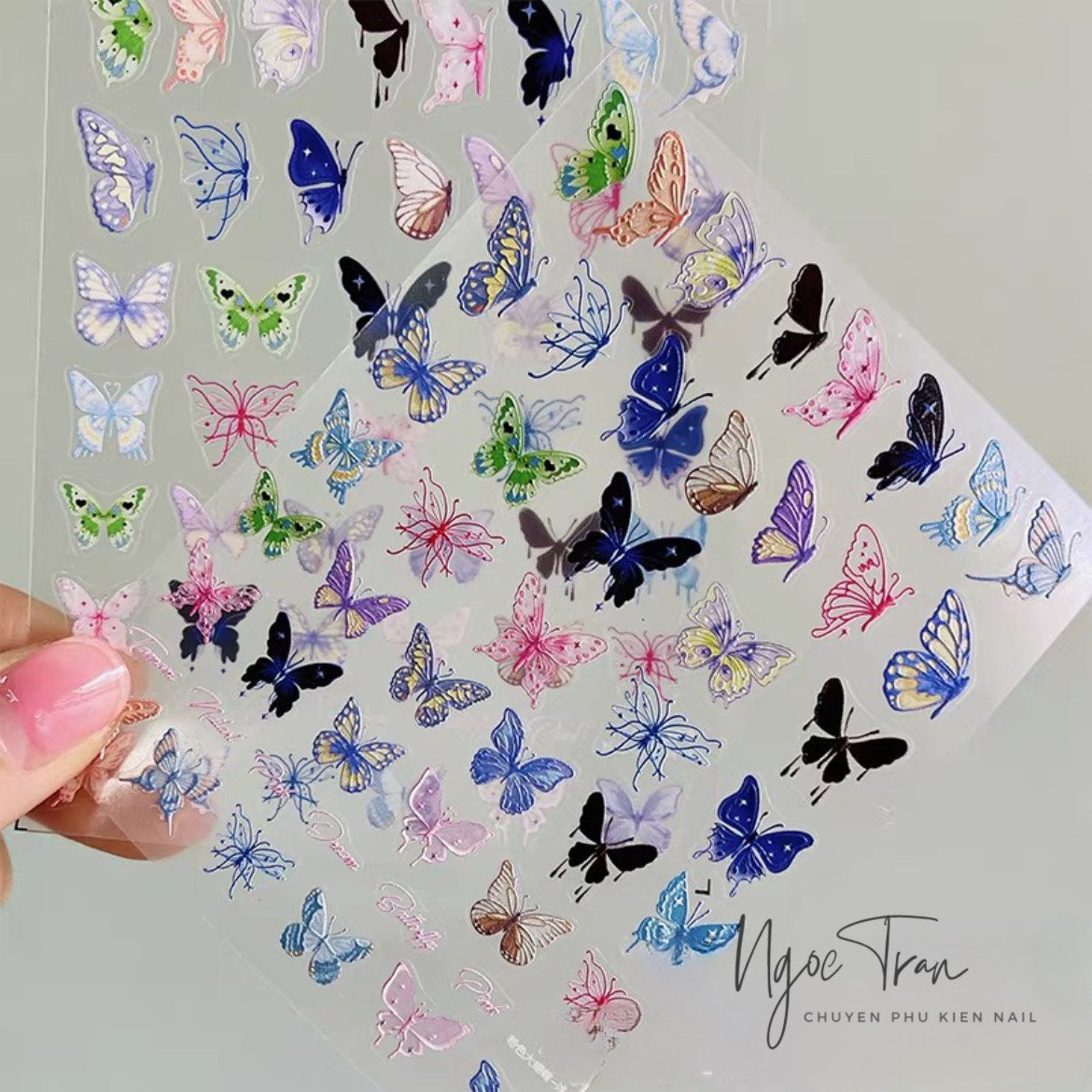 Sticker Lụa 3D Bướm Trắng Đen Sắc Nét | Hình Dán Móng Tay XY-1032