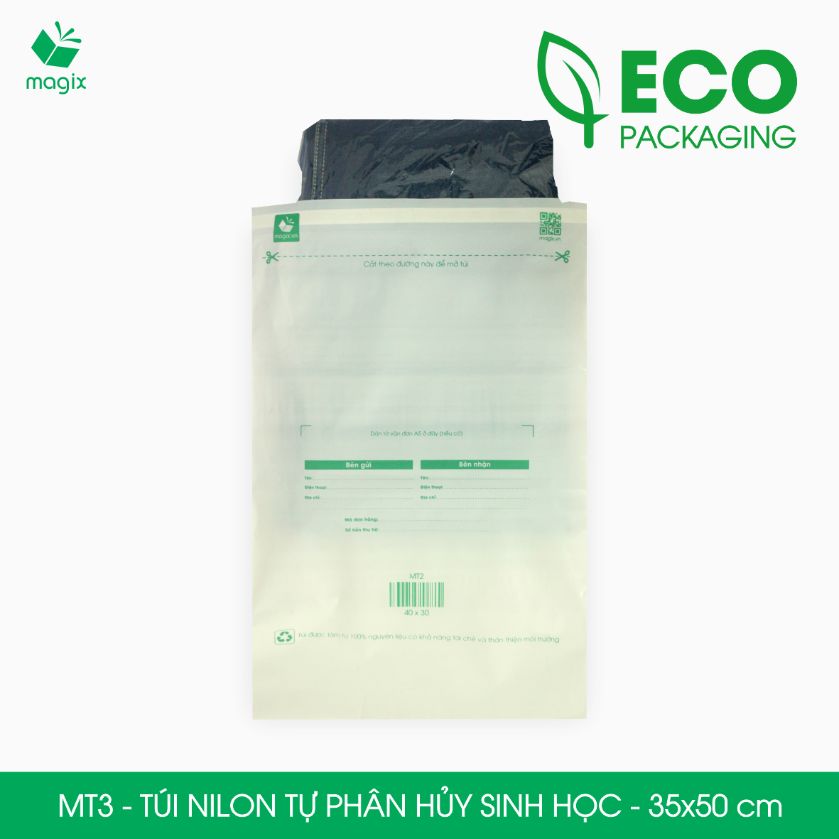 Mt3 - 50X35 cm - 25 Environmentally Friendly Compostable Sealed Packaging Bags, Packaging Bags
