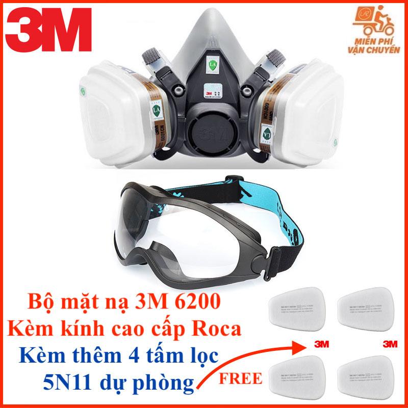 Bộ mặt nạ cao cấp gồm mặt nạ 3M 6200 + kính cao cấp Roca Hoặc CK TECK cao cấp chống độc cháy hỏa hoạn, phun sơn, phun trừ sâu đa năng chuyên dụng, hợp với khuôn mặt cả nam và nữ, rất nhẹ, và dễ chịu trong quá trình sử dụng ( Kèm 4 tấm 5N11 )