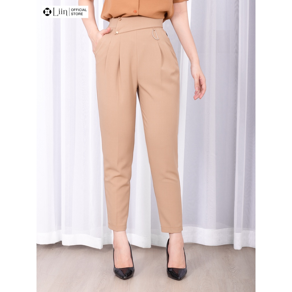 Quần baggy nữ, form công sở cách điệu đai chữ D thời thượng liin clothing Q3574