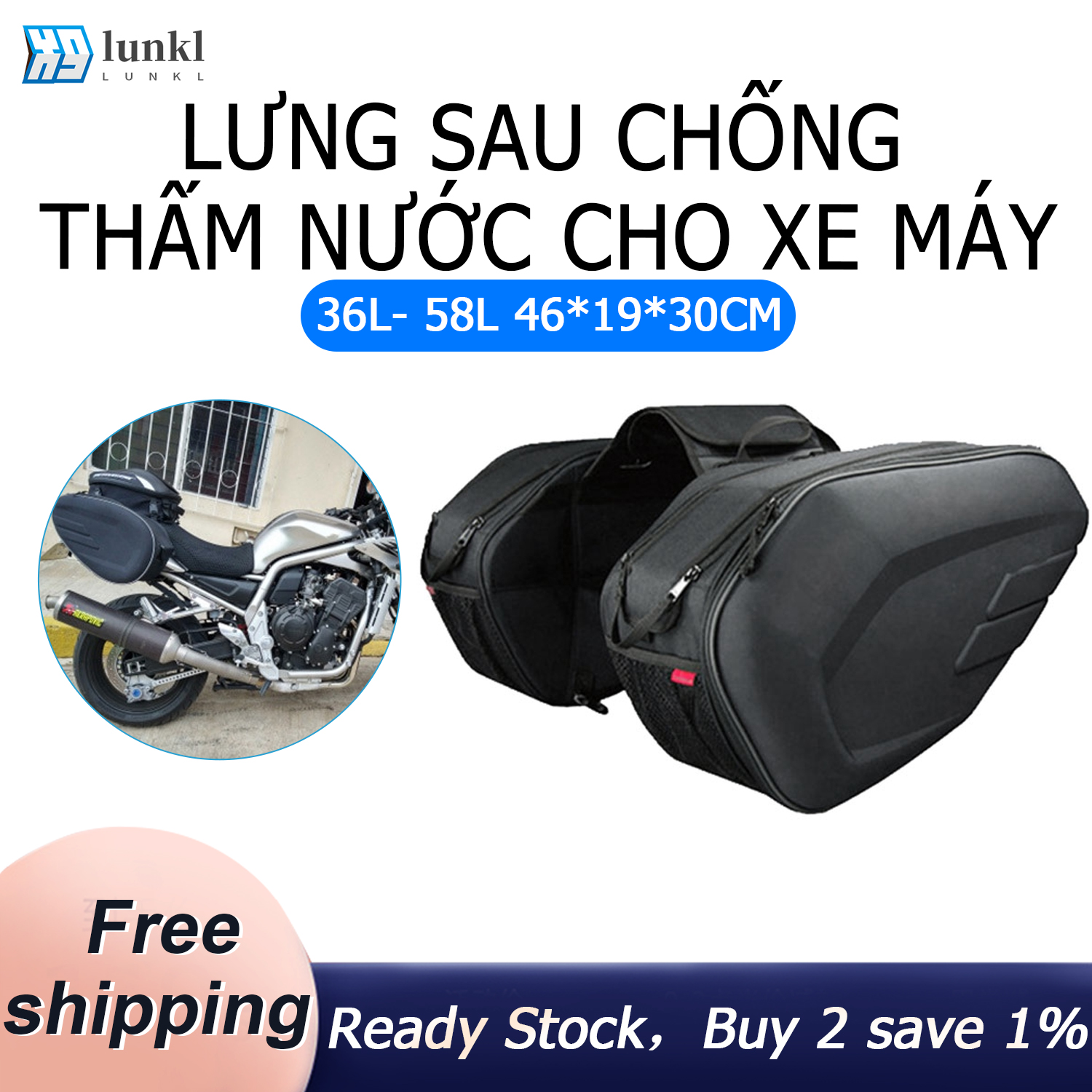 Motorcycle Waterproof Rear Back Seat Bag Travel Bag Saddle Bag Side Helmet Bag Riding Travel