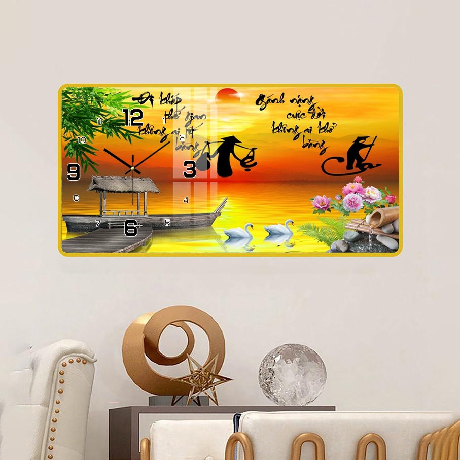 Tranh đồng hồ treo tường tráng gương cao cấp - mẫu chữ thư pháp sgp2292208