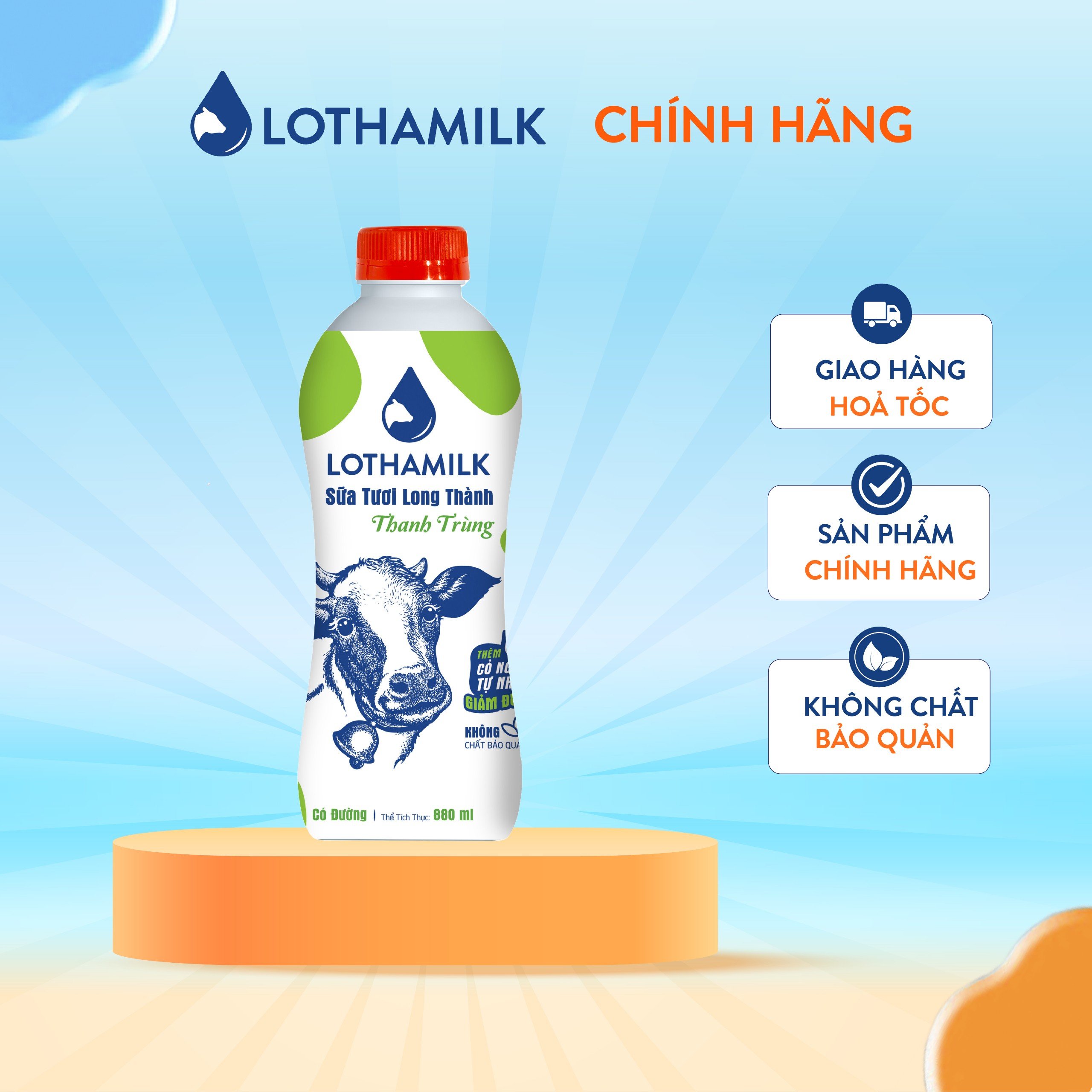 Sữa tươi thanh trùng Lothamilk chai 880ml
