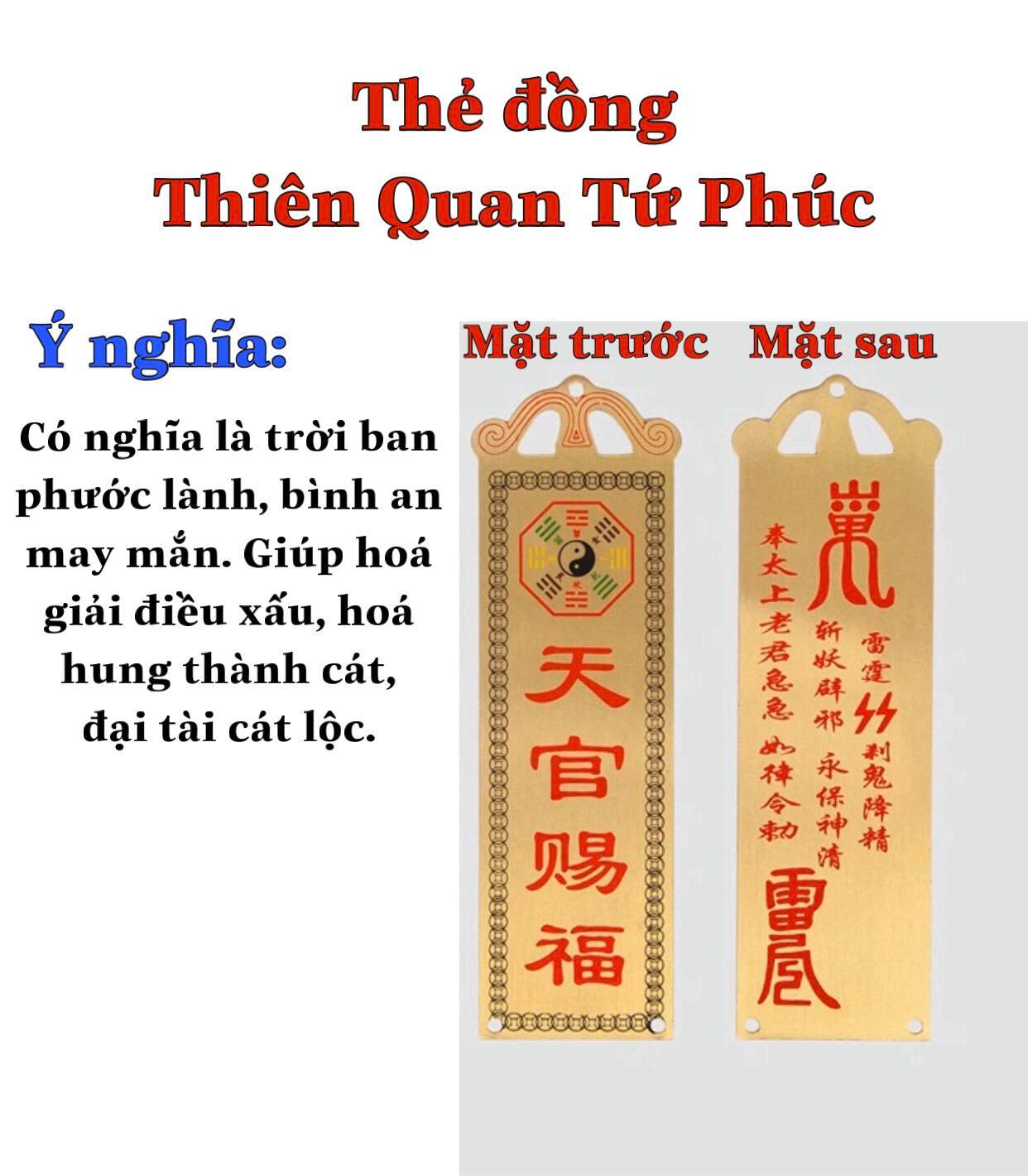 Thể đồng Thiên Quan Tứ phúc treo trước cửa nhà