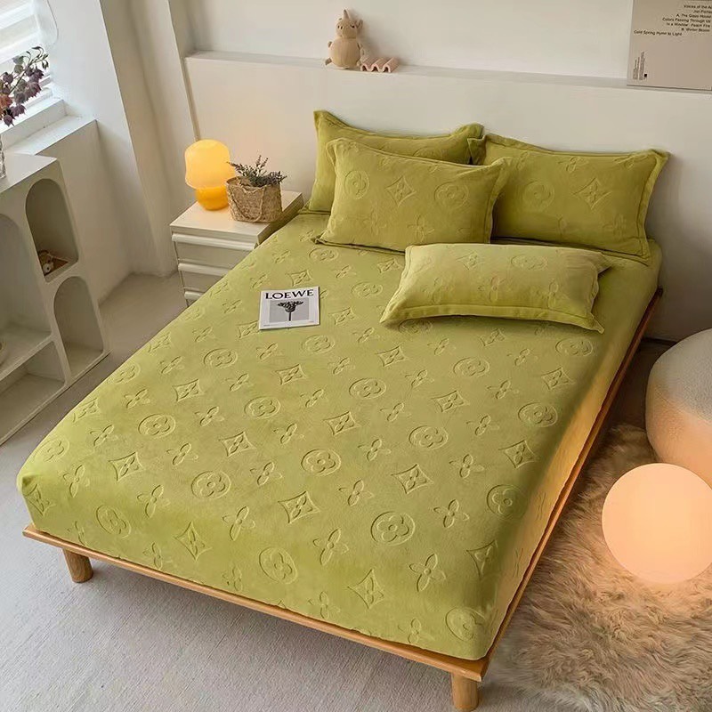Set 3 món ga gối nỉ nhung mịn in chìm thương hiệu cao cấp nhập khẩu