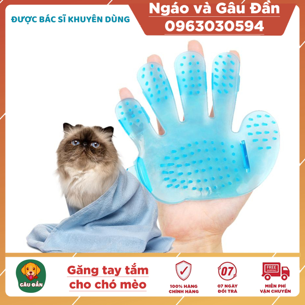 Găng tay tắm và chải lông rụng cho chó mèo Ngáo Và Gâu Đần pet shop