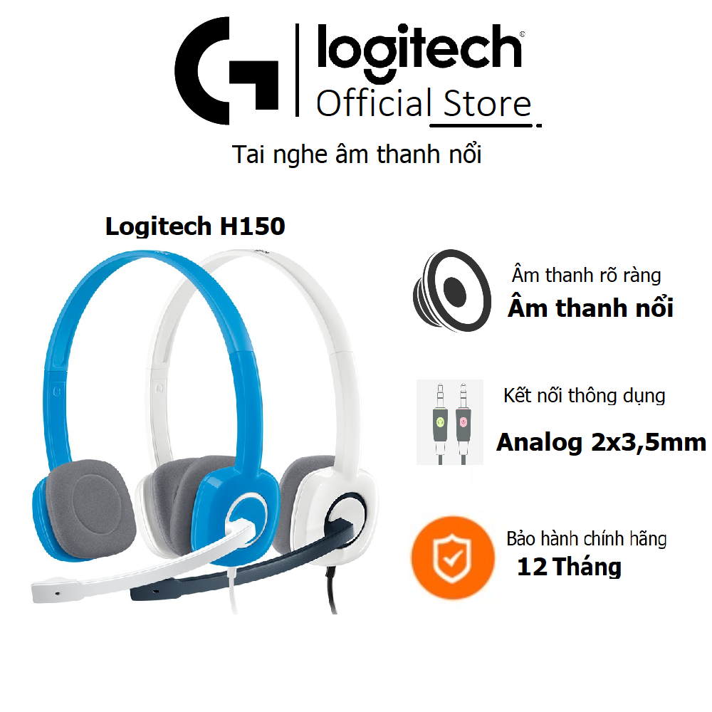 Tai nghe chụp tai Logitech H150 âm thanh nổi, có nút tăng giảm âm lượng ( kết nối 2 jack 3.5) - Bảo hành 2 năm