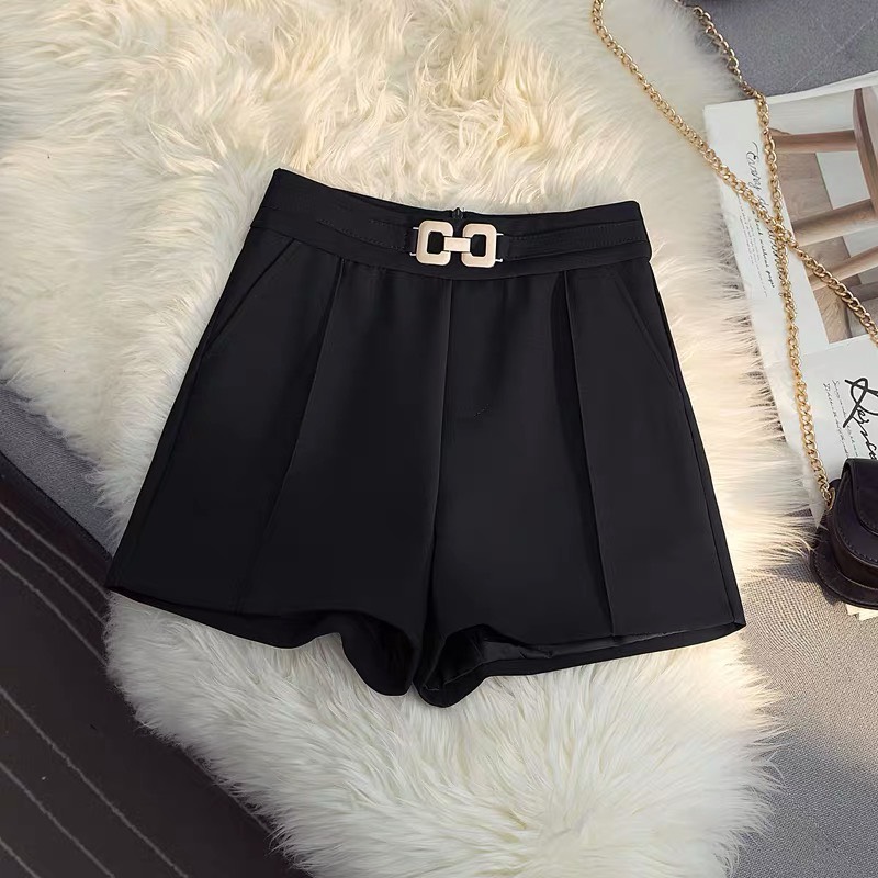 Quần short nữ lưng cao ống rộng ZENA chất tuyết mưa đen trắng Q6155